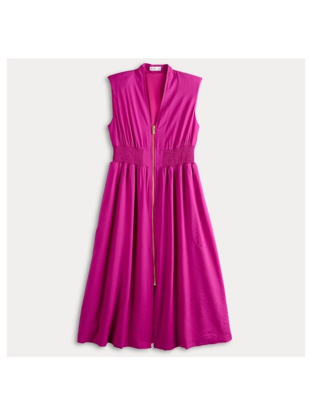 Sleeveless Fuchsia Zip-Front Midi Dress